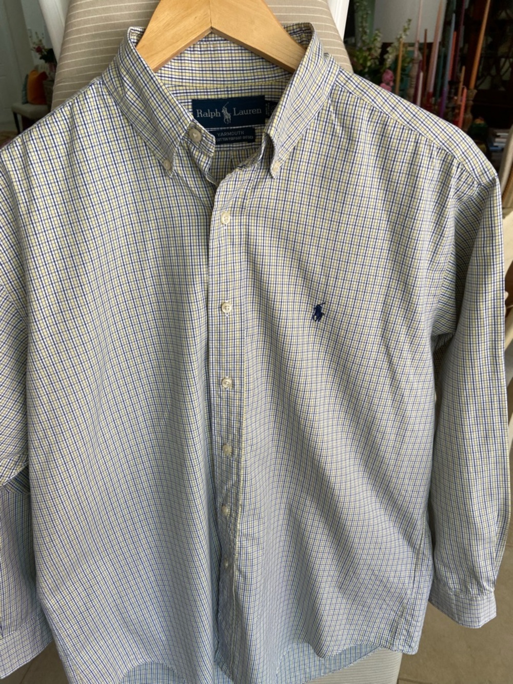 Ralph Lauren Blue and White Mini-Check Button-Down Shirt